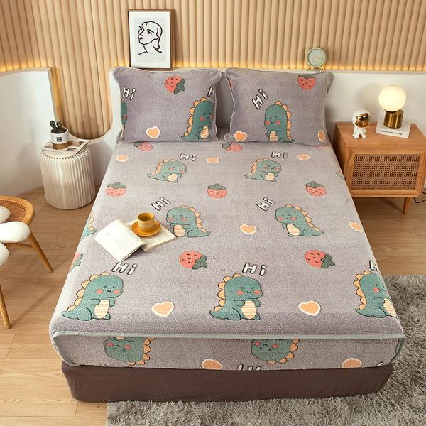 

sheets & sets flannel fleece elastic fitted sheet winter warm soft bed linens queen twin double size mattress cover cartoon bedspread