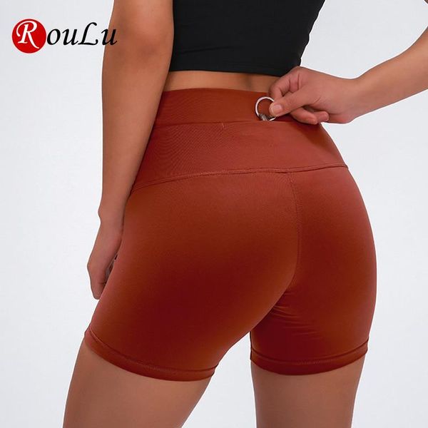 

roulu slim fit yoga sport shorts for women with pockets high waist plain soft nylon fitness running shorts workout gym pants, White;red