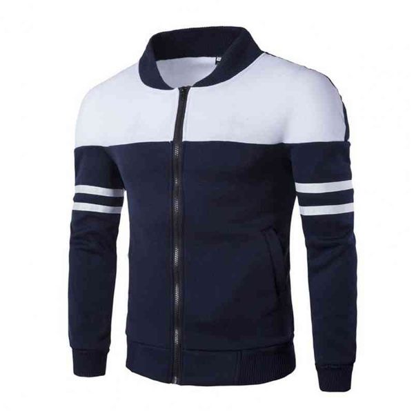 

80% salmen autumn winter stripe long sve zip pockets coat color block varsity et, Black