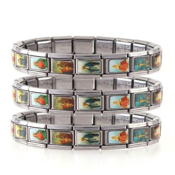 

charm bracelets 2pcs stainless steel elasticated small square catholic saints bracelet random images, Golden;silver