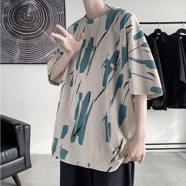 

men's t-shirts summer t shirt oversized tie dye short sleeve round neck vintage retro japanese style hip loose harajuku male clothing, White;black