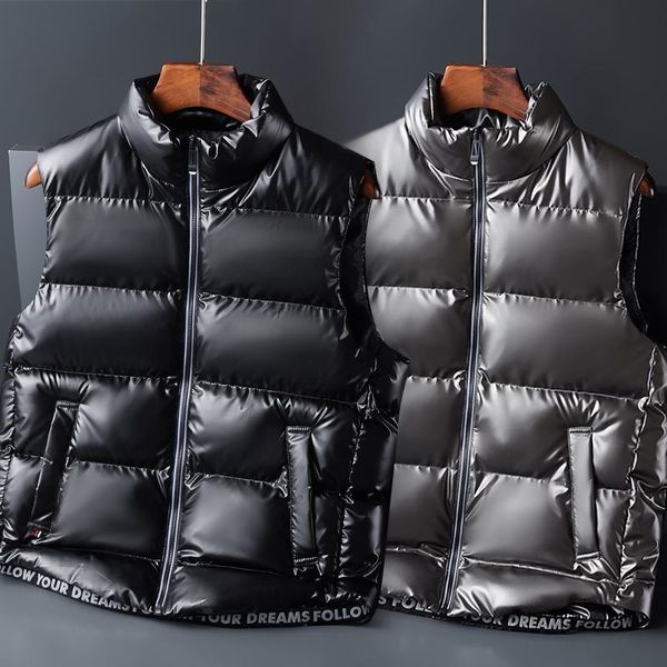 

men's vests high street couple gold padding vest 2021 japan style fashion all-match hip hop loose plus size thicken puffer men 8xl, Black;white