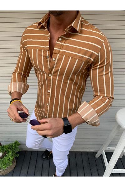 

vljy men fashion shirts summer casual multicolor striped lapel long-sleeve beach style blouse shirt vf5a, White;black