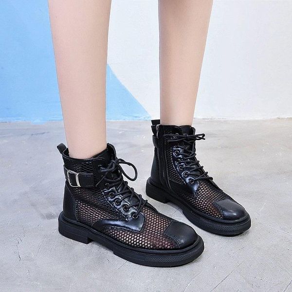 

boots summer thin section 2021 net hollow breathable inner increase female shoes white short, Black