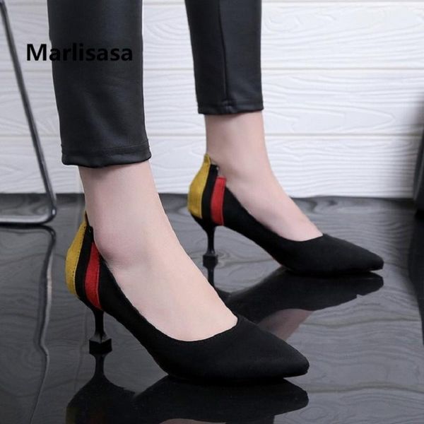 

dress shoes marlisasa women cute fashion flock heel pumps lady casual black office heels stripe f2967