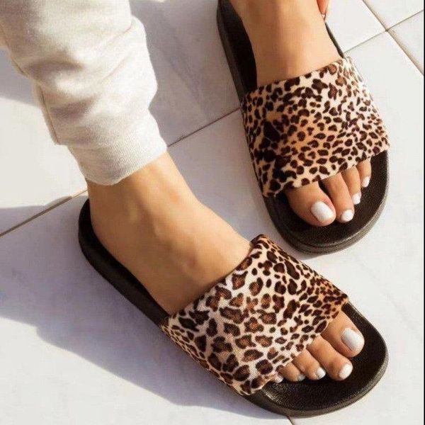 

slippers retro street leopard print female summer korean fashion outer wear one-word home sandals slides women, Black