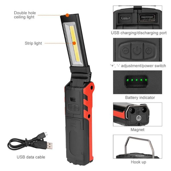 

multifunction rechargeablecob led slim adjustment work light flash magnetic inspection lamp working torches
