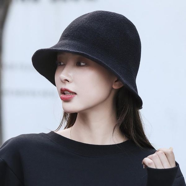

beanies autumn and winter fisherman hat ladies wool fashion retro british warm knitted basin bucket hats for women
