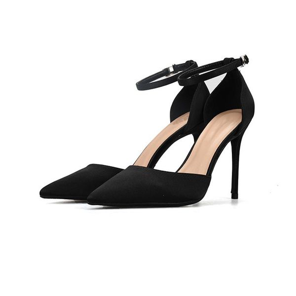 

satin pumps women fashion stiletto high heels bridal wedding shoes black pointed toe buckle strap ladies sandals zapatos dress