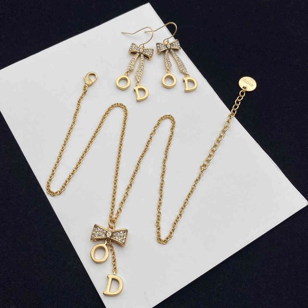 

designer jewelry di home bow clavicle necklace cd earrings high version brass set, Silver