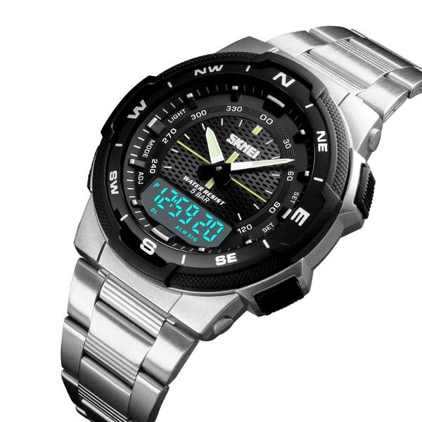 

wristwatches skmei watch men fashion sports quartz clock mens watches full steel business waterproof relogio masculino 1370, Slivery;brown