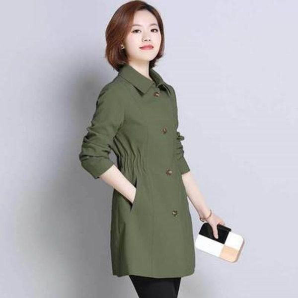

women's trench coats clothes windbreaker fashion mid-length 2021 temperament commute korean spring thin coat long-sleeve slim solid col, Tan;black