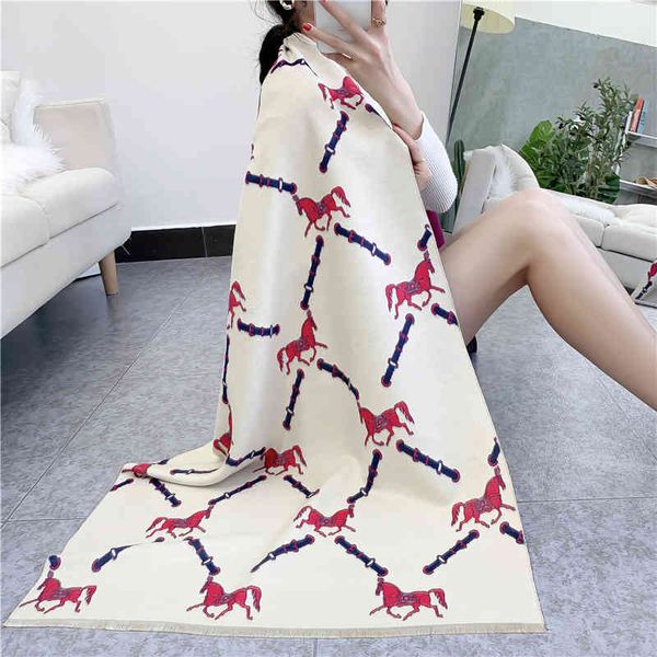 

70% off design scarf 2021 new winter horse women's imitation cashmere thickened warm double-sided woven jacquard air conditioning shawl, Blue;gray