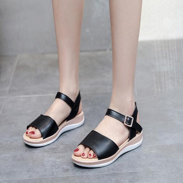 

sandals women wedge sandal comfort platform bottom peep toe ankle strap ladies casual shoes non slip summer student & pregnant sandalias, Black