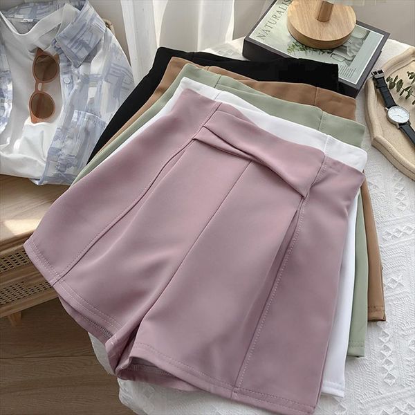

high waist suit casual women short solid wide chiffon office daily, White;black