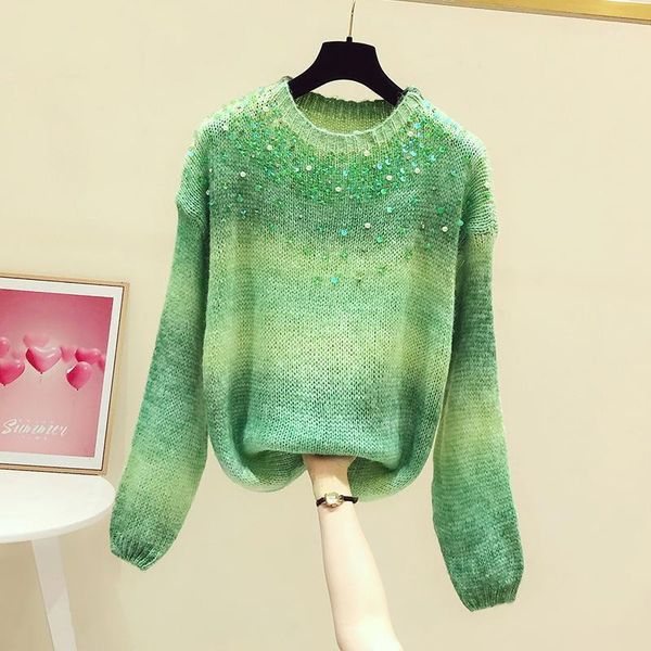 

women's sweaters 2021 autumn winter fashion korean style sequined mixed color long sleeve sweater loose harajuku knitwear, White;black
