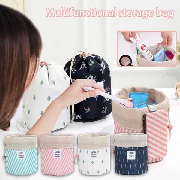 

storage boxes & bins cloth travel cosmetic organizer colour cylinder drawstring bag wash toiletry case mujer bolsas
