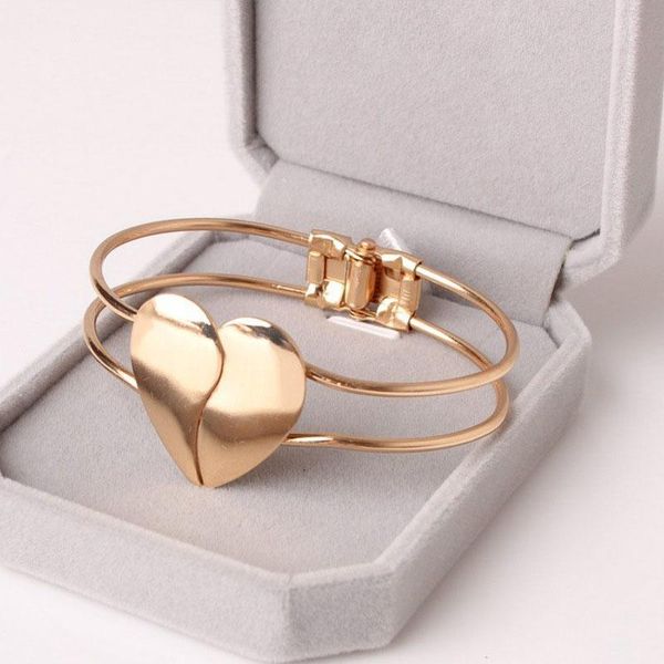 

bangle 1pcs women fashion jewelry frosted glossy double-sided heart open type gold color circlet girls chic bracelet accessories, Black