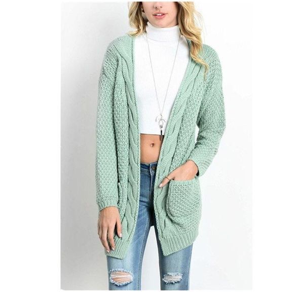 

women's sweaters long knitted cardigan sweater women 2021 winter loose double pocket outerwear large size sleeve female coat, White;black