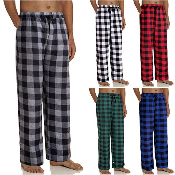 

men's pants men's boys vintage plaid printed bottoms lounge wear baggy trousers, Black