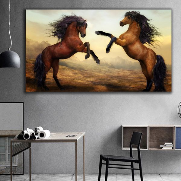 Arte de parede Poster Decoração Cavalo Pintura Amor de Animal Impressão em Canvas Paisagem papel de parede para celular para sala de estar Decoração de casa sem moldura