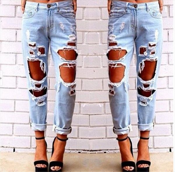 

fashion destroyed ripped distressed womens shorts loose denim pants holed jeans trousers, White;black