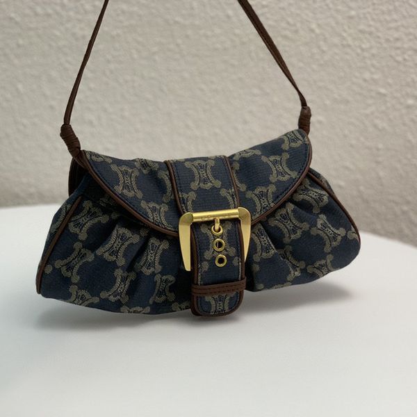 

triomphe denim medieval method stick armpit single shoulder leather women's bag