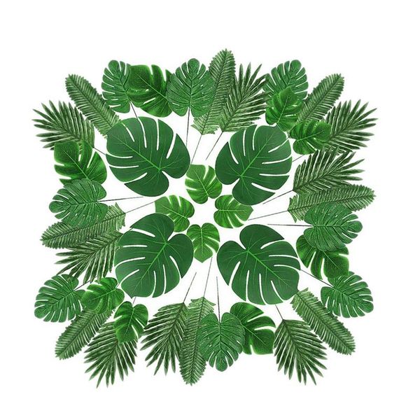 

decorative flowers & wreaths 72 pcs 6 kinds artificial palm leaves with faux monstera leaves, stems tropical plant, simulation for hawaiian