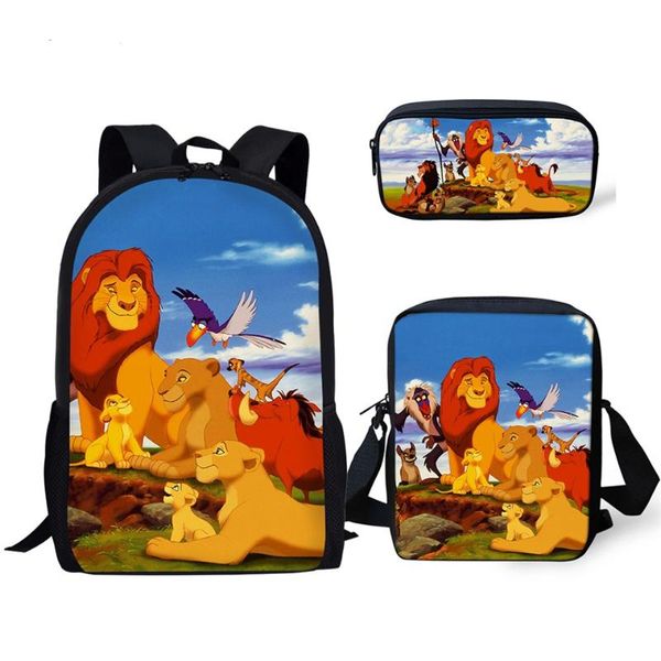 

children's school backpack kawaii the lion king pattern book bags cartoon little animal 3pcs set students mochilas 3
