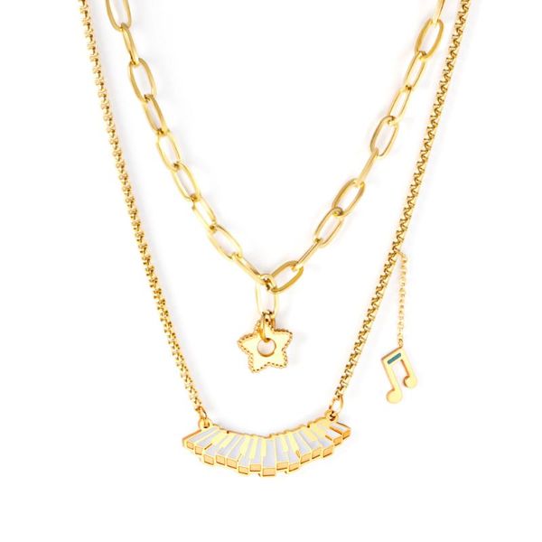 

pendant necklaces luxukisskids 2021 45+5cm gold korean fashion piano star for women double chains necklace wedding jewelry, Silver