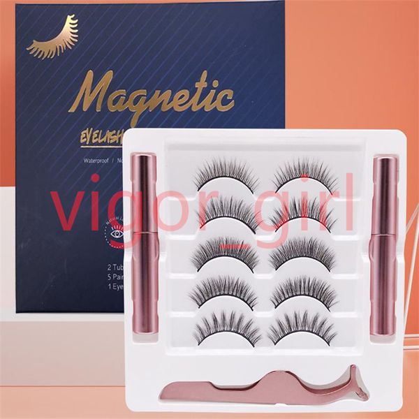 

5 pairs 3d 5d invisible mink magnetic eyelashes with eyeliners and tweezer kit magic false lashes natural look 2 liquid eyeliner not glue ne