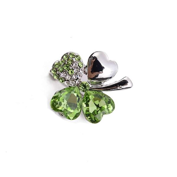 

japanese women's brooch olive green clover diamond brooch, Gray