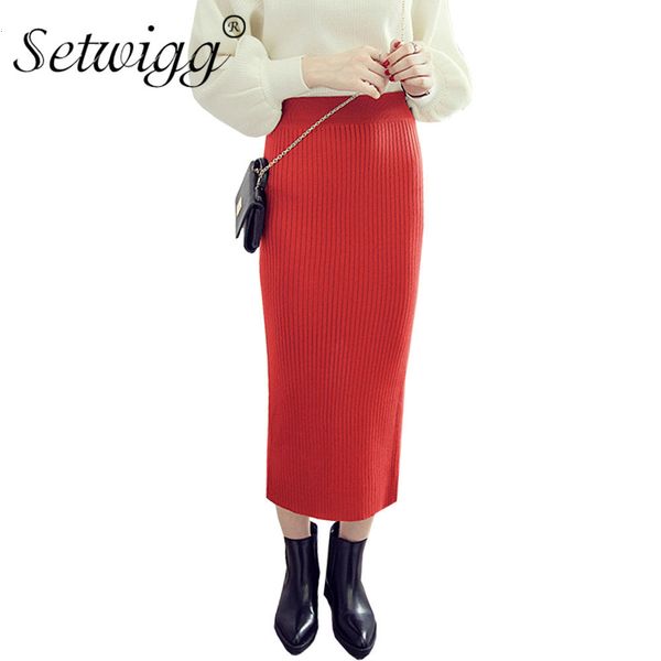 

skirts skirts autumn rib knitted long pencil stretch waist solid slim back split knit calf length sheath 8 c cl75, Black