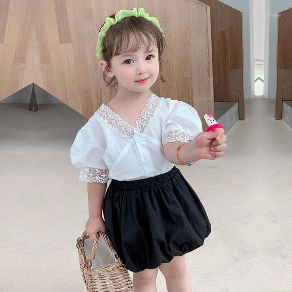 

clothing sets girls clothes summer two-piece fashion sweet loose sweat shirt t-shirt + half-length pants korean version quality child, White
