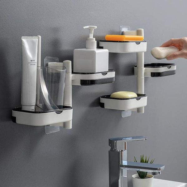 

soap holder wall hanging kitchen bathroom accessories punch storage rack fast drainage multi-layer rotating box tray dishes