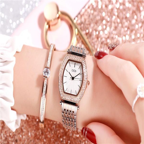 

watch women ladies quartz wristwatches stainless steel watches diamond fashion casual clock waterproof, Slivery;brown