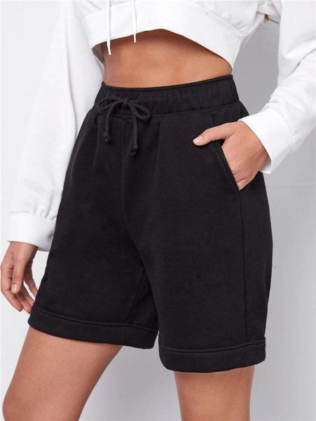

women's shorts women summer casual shorts, solid color drawstring high waist short pants with pockets for girls, black/white, s/ m/ /x, White;black