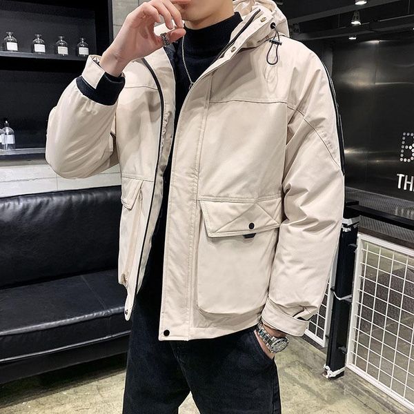 

men's down & parkas winter mens casual cotton jacket outwear hooded pocket autumn fashion slim fit jackets overcoat, Black