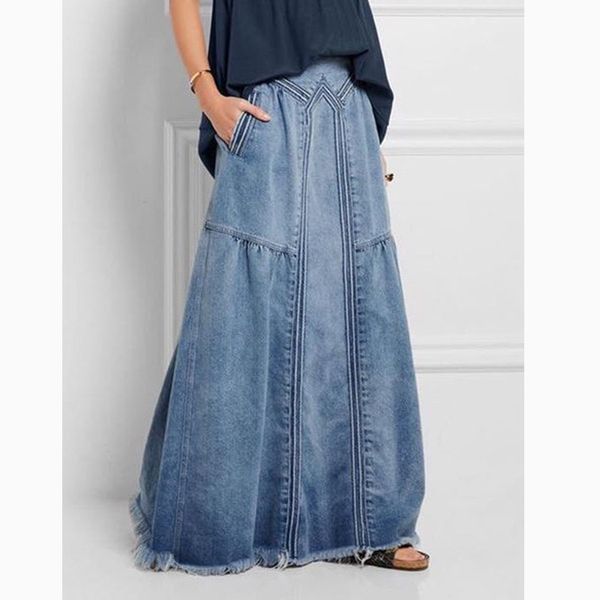 

kalenmos denim jeans women long skirt stretch vintage loose slim fit blue club streetwear chic harajuku skirts plus size, Red