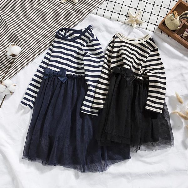 

girl's dresses 2021 spring autumn baby girl dress striped cotton mesh patchwork princess long sleeve toddler kids for girls, Red;yellow