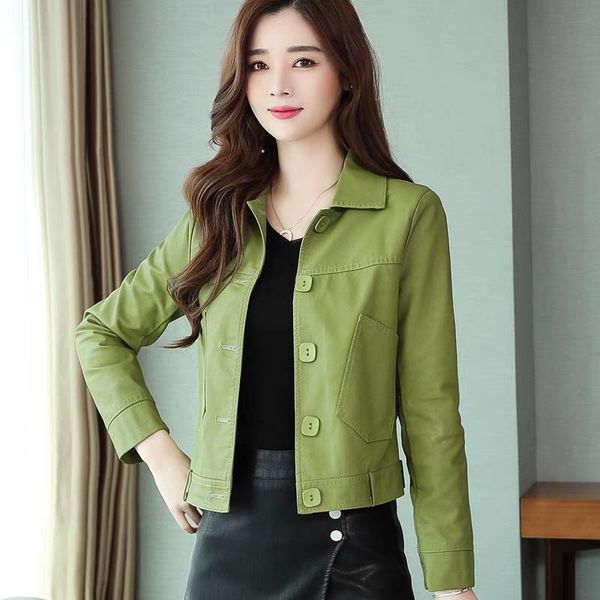 

women's leather & faux theme 21 ladies pu jacket 2021 autumn winter casual fashion sweet outerwear black motorcycle coat soft biker gir