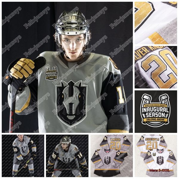 

2020 henderson silver knights inaugural jersey 20 henderson 35 oscar dansk logan thompson dylan ferguson reid duke ryan murphy ahl hockey je, Black;red