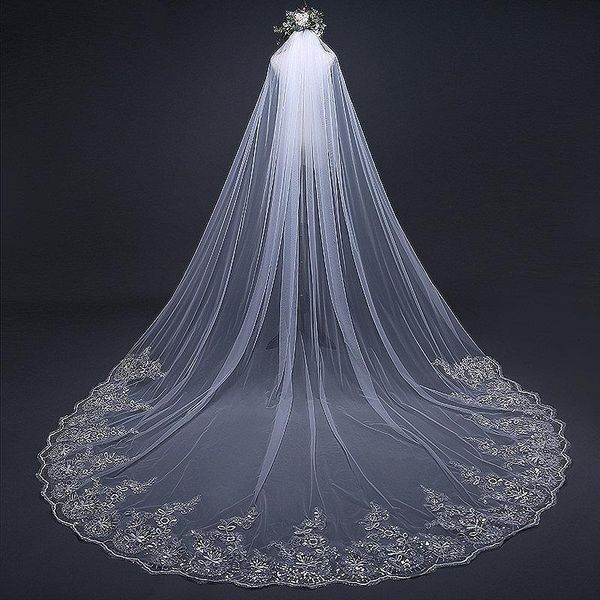 

bridal veils real 2021 voile 3m veil one layer lace edge ivory white cathedral wedding long, Black