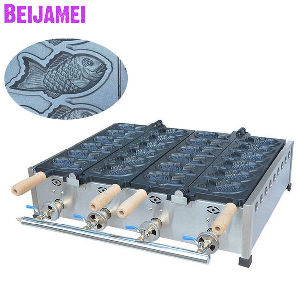 BEIJAMEI Gas Tipo 12 PCS Taiyaki Maker Machine Commercial Fish Waffle Makers Con stampo in alluminio rivestito antiaderente