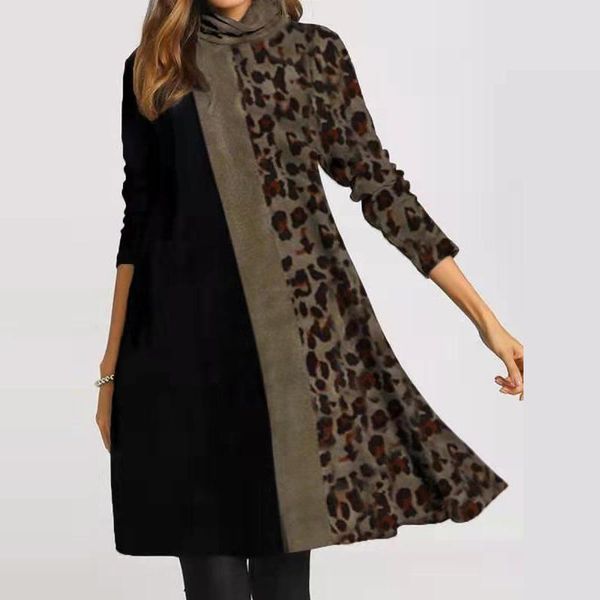 

casual dresses spring autumn long sleeve pile collar dress women loose vintage print patchwork streetwear lady oversize xxxl, Black;gray