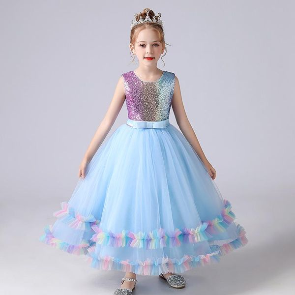 

girl's dresses elegant girls princess 2021 christmas kids party pageant evening dress for big girl sequin clothing 5 6 8 10 12 14 years, Red;yellow