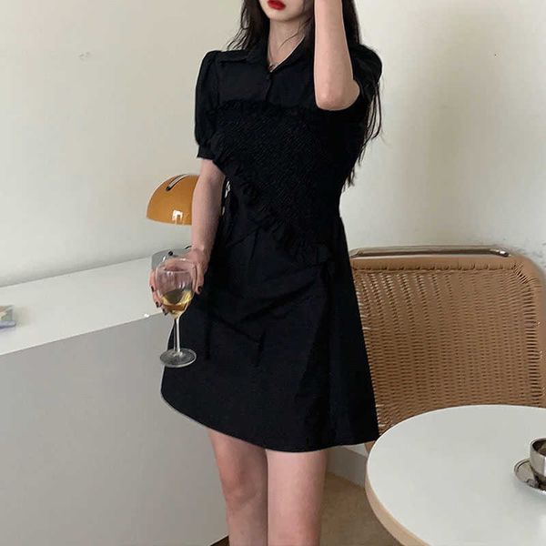 

casual dresses summer elegant black women french gothic lantern sleeve shirt female evening party korean y2k 9cnd, Black;gray
