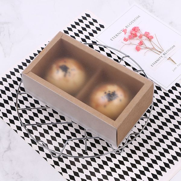 Коричневые крафт бумаги луна торт коробки с окном из ПВХ яйцо-желток слоеные кондитерские коробки