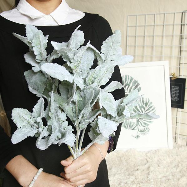 

decorative flowers & wreaths ins flocking silver leaf chrysanthemum artificial flower family decoration wedding holding plant wall