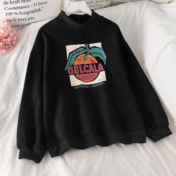 

hoodie plush crew neck sweater, charming coat, autumn and winter, Black